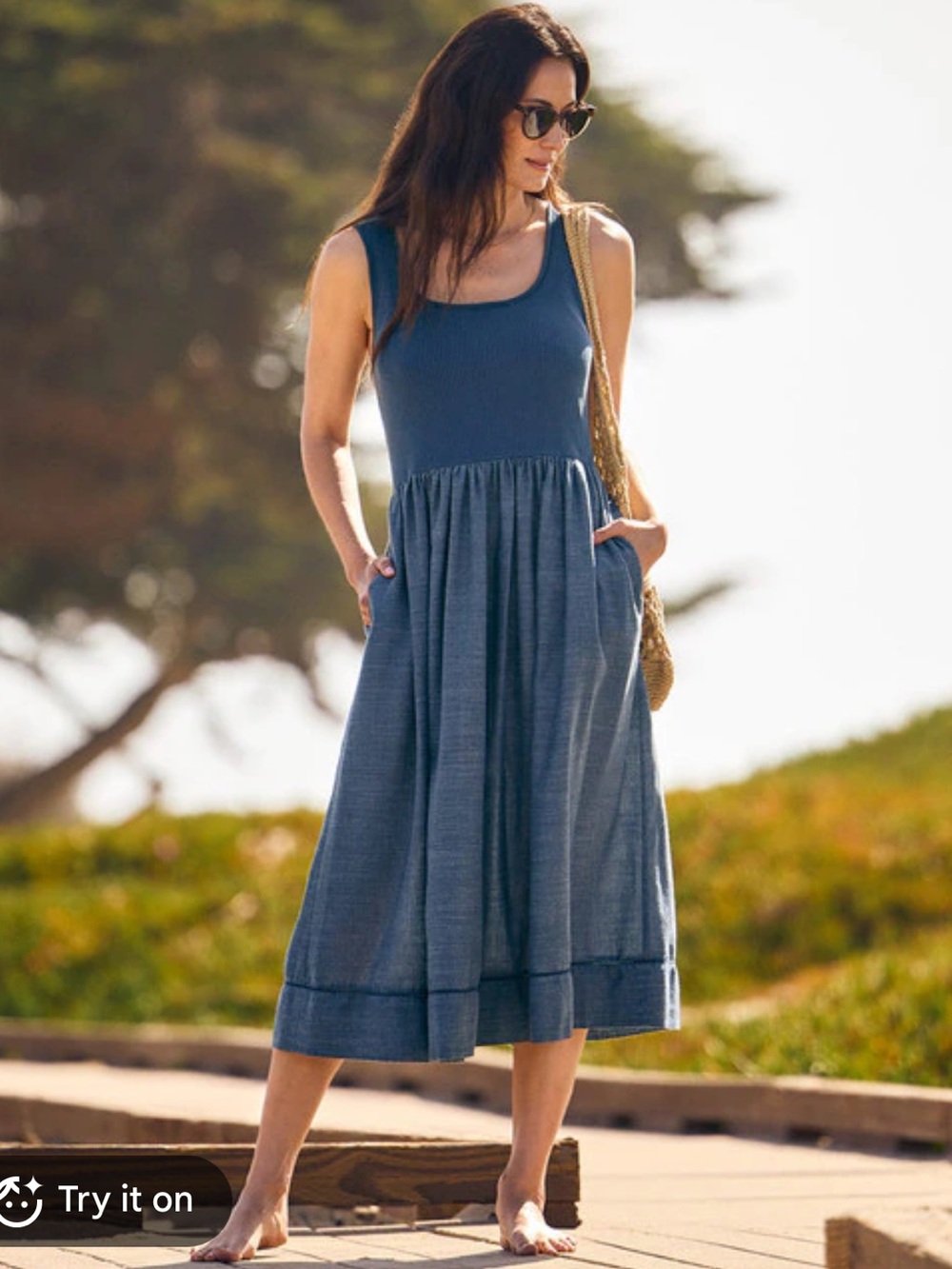 Carbon 2 Cobalt Women's Hybrid Tank Dress Blue Midi Sz Small